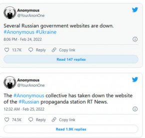 Анонимните твърдят, че са деактивирали няколко руски правителствени уебсайта.