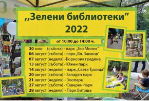 Осмото издание на „Зелени библиотеки“ в парковете на София стартира на 30 юли 2022 г. в парк „Гео Милев“