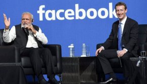 Индийският премиер Нарендра Моди (L) и главният изпълнителен директор на Facebook Марк Зукърбърг