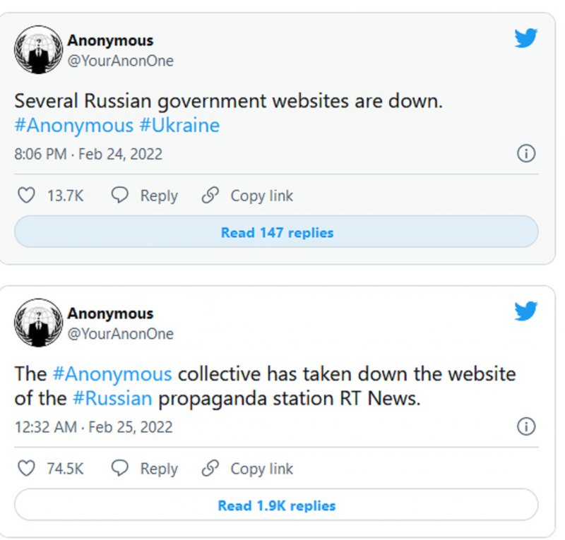Хакерският колектив "Анонимните" обяви "кибервойна" срещу Русия, като твърди, че