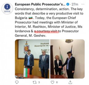 Европрокурорът Лаура Кьовеши се е срещнала с обвинител №1 Иван Гешев "от учтивост"