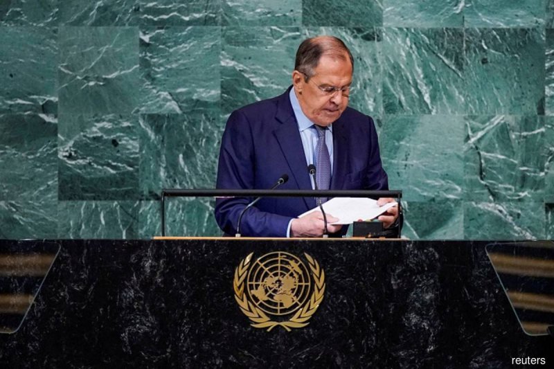 Руският външен министър Сергей Лавров говори пред 77-ата сесия на