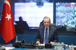 Турският президент Реджеп Тайип Ердоган говори пред пресата на 7 февруари в Анкара, Турция. Mustafa Kamaci/Anadolu Agency